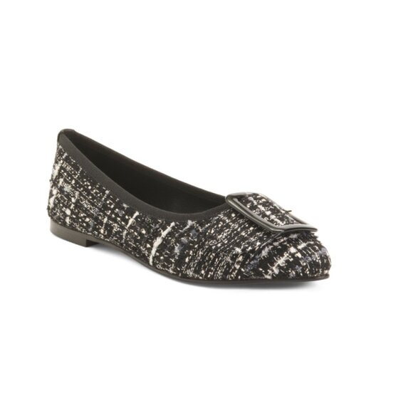 LIBERA MENTE Black Made In Italy Boucle Tweed Shoes With Buckle - Picture 1 of 2